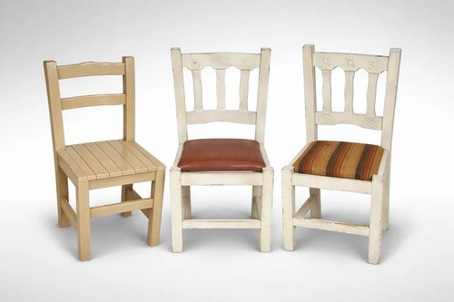 Lote De 3 Sillas De Madera Maciza Estilo Rústico / Colonial Clásica/vintage Blanco/beige Marrón Oscu