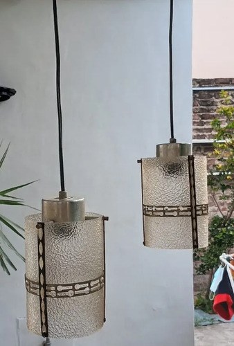 Lámparas Colgantes Doble Vintage De Vidrio Texturado Blanco