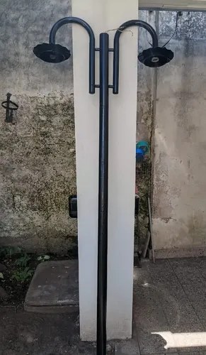 Farol De 2 Tulipas Para Jardín C/poste De Caño Reforzado Negro