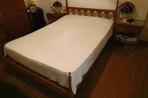 Cama 2 Plazas Matrimonial Antigua De Madera Marrón 130x200 Marrón