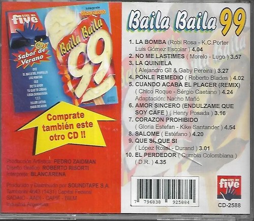 Cd Baila Baila 99 Sello Give Me Five, Blancarena Album Estándar