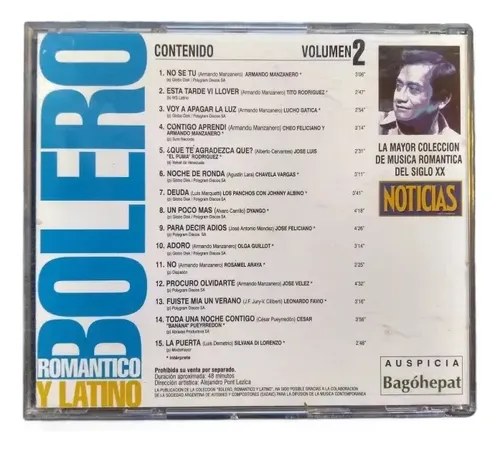 Cd Armando Manzanero Bolero Romántico Y Latino 2 - Noticias Estándar - 3