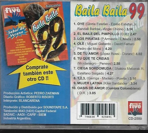 Cd Baila Baila 99 Sello Give Me Five, Blancarena Album Estándar