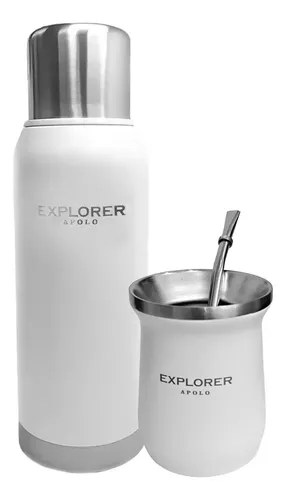 Termo Acero Inoxidable Explorer 1 Litro 24hs + Mate Térmico Color Blanco