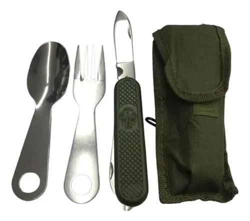 Set Cubiertos Camping Cuchillo Plegable Cuchara Tenedor Verde
