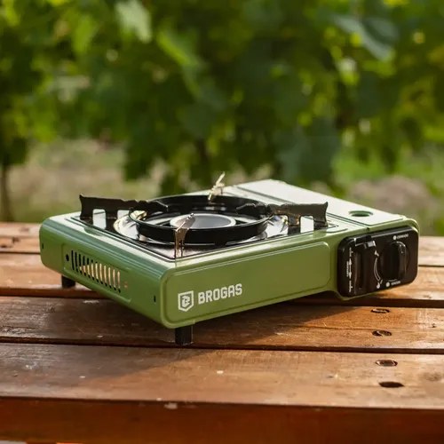 Anafe Portátil Brogas A Gas Butano Verde Con Maletín Para Camping - 6