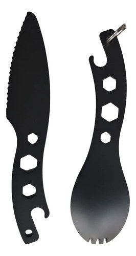 Cubierto Tactico Cuchillo Tenedor Cuchara Mosqueton Gris Oscuro