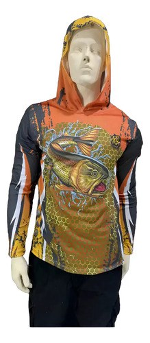 Remera Mto Dorado Naranja Secado Rápido Capucha Filtro Uv