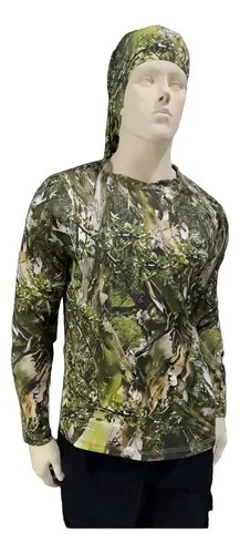 Remera Mto Camu Caña Secado Rápido Capucha Filtro Uv Jabali Gris M