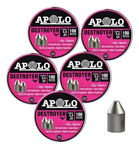 Balines Apolo Destroyer Point 5.5 Mm (.22) 28 Grains X 500
