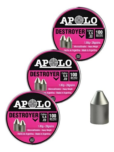 Balines Apolo Destroyer Point 5.5mm (.22) 28 Grains X 300