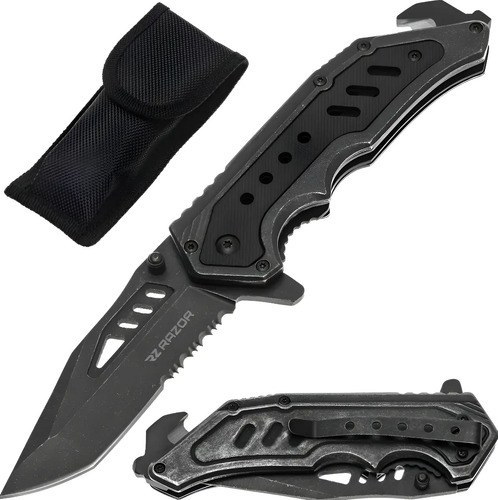 Navaja Táctica Defensa Pesca Supervivencia Rescate Cuchillo Gris/negro
