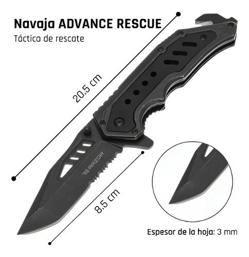 Navaja Táctica Defensa Pesca Supervivencia Rescate Cuchillo Gris/negro - 2