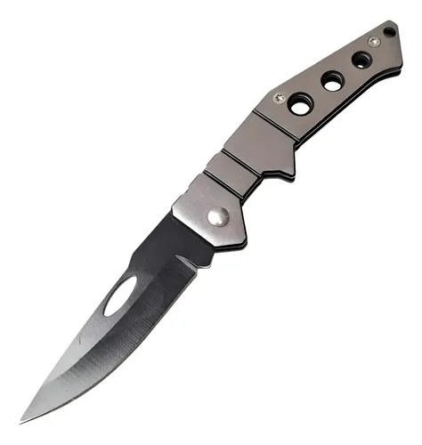 Navaja Plegable De Bolsillo Manual Acero Inoxidable Compacta Plateado