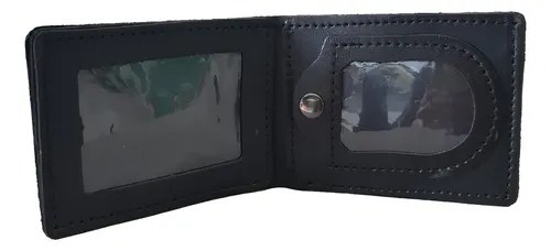 Billetera Porta Credencial Porta Placa Cuero Policia Fuerzas Negra Liso