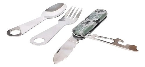 Set Kit Cubiertos Camping Con Funda Cuchillo Tenedor Cuchara Camu