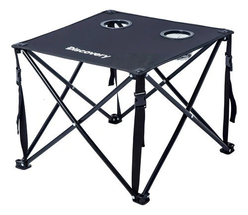 Mesa De Tela Plegable Portavasos Camping Playa Discovery Color Negro