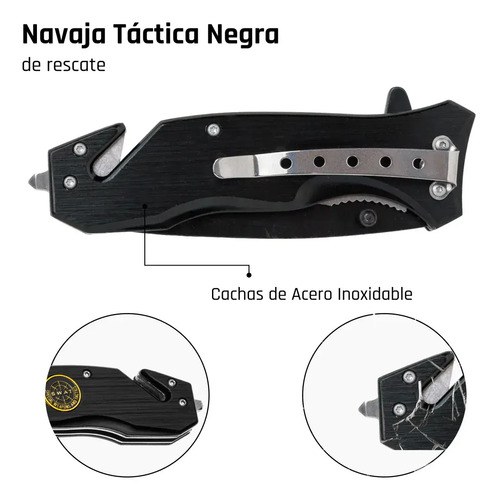 Navaja Tactica Rescate Militar Cuchillo Supervivencia Razor Negro - 3