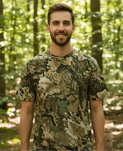 Remera Forest Camuflada Hoja 100 % Algodón Manga Corta