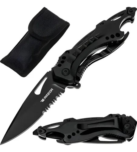 Navaja Táctica Razor Shark Rescate Caza Defensa Acero 440a Negra Negro