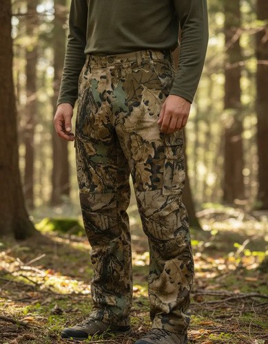 Pantalon De Caza Camuflado Forest 100% Gabardina Reforzada