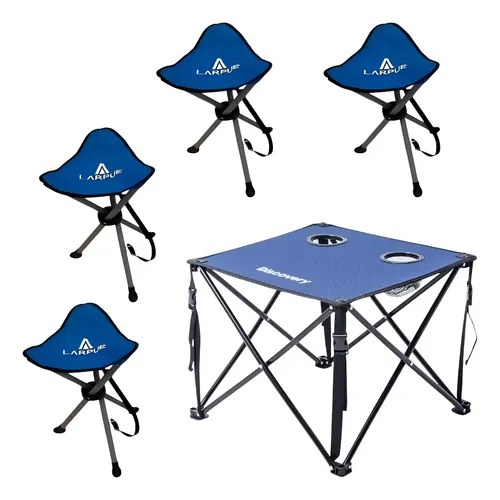 Mesa Plegable Tela Portavaso + 4 Banquitos Camping Playa