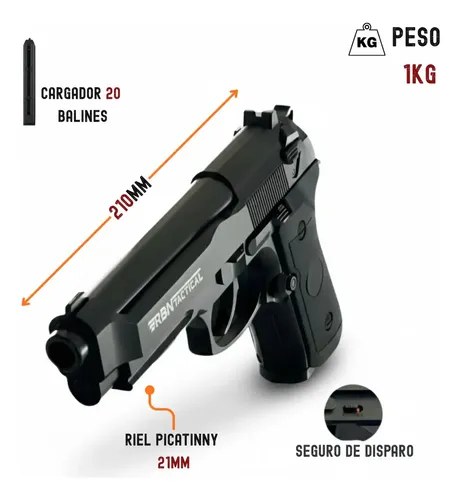 Pistola Co2 4,5mm P92 Full Metal Corredera Fija Rbn Tactical Negro 114.3 Mm - 3