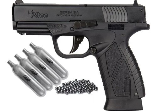 Pistola Asg Bersa Bp9cc 4.5mm Blowback + Garrafas Y Balines Negro 4.5 Mm