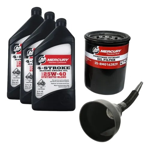 Kit Mercury 4t Aceite 25w-40 + Filtro 8m0162829 + Embudo