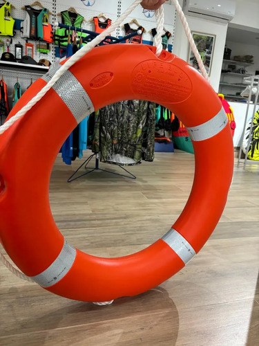 Salvavidas Circular Naranja 75 Cm Pvc Con Cuerda Y Bandas Reflectivas Easterner - 2
