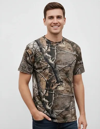 Remera Manga Corta Forest Camuflada 100% Algodón Filtro Uv
