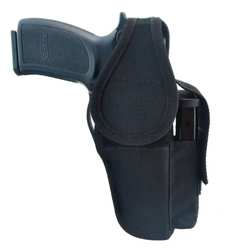 Funda Pistolera + Porta Cargador Universal De Cordura Color Negro Orientación De La Mano Diestro