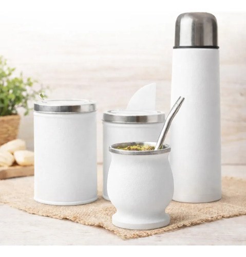 Equipo De Mate Acero Inoxidable Yerbera Azucarera Termo