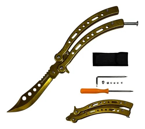 Navaja Mariposa Curva Razor Con Funda Y Repuestos Dorado