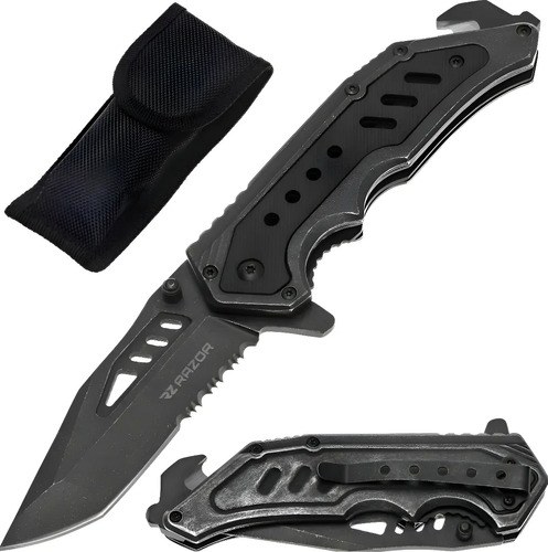 Navaja Táctica Razor Advance Rescue Acero Inoxidable Pesca Y Rescate Gris Oscuro