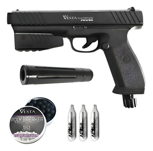 Pistola Disuasiva Co2 Vesta Pdw.50 Potenciada + Flashloader Negro 1270 Mm