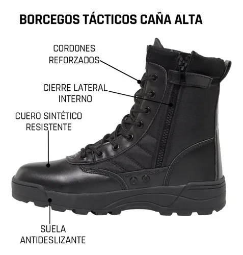 Borcegos Tácticos Caña Alta Cuero Sintético Calzado Policia Negro 44 - 2