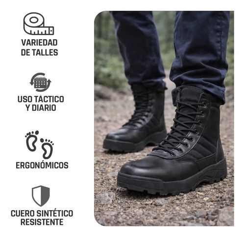 Borcegos Tácticos Caña Alta Cuero Sintético Calzado Policia Negro 44 - 3