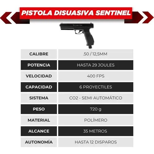 Pistola Disuasiva Co2 Vesta Pdw.50 Potenciada Flashloader Calibre 50 Mm Color Sentinel - 3