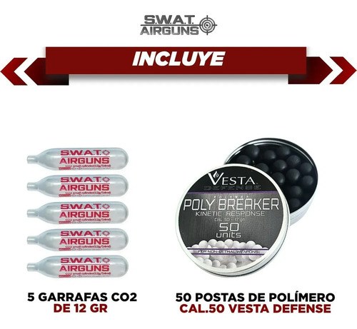 Postas Vesta Defense X50 Polímero Balines + Garrafas Co2 12g - 2