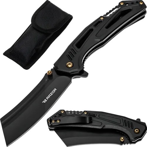 Navaja Táctica Supervivencia Razor Gold Drop Acero 440a Hoja Plegable Negro