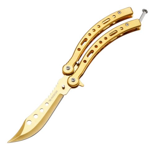 Navaja Mariposa Curva Razor Con Funda Y Repuestos Dorado - 2