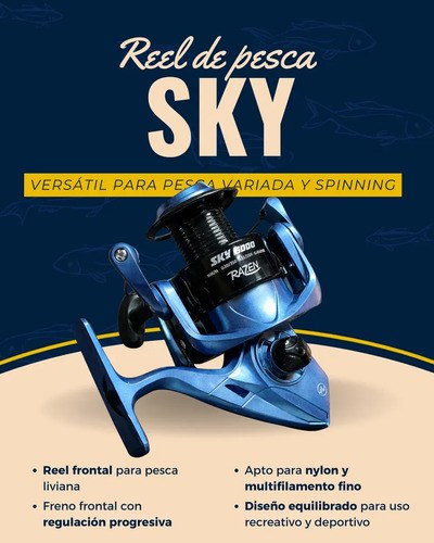 Reel De Pesca Razen Sky 3000 Frontal Potente Grafito Liviano Azul Derecho/izquierdo - 2