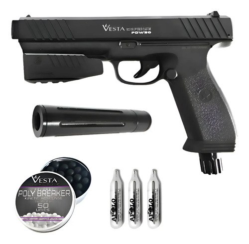 Pistola Disuasiva Co2 Vesta Pdw.50 Potenciada Negro 12.5 Mm