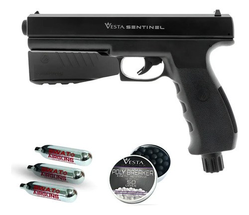 Combo Pistola Disuasiva Co2 Vesta Pdw .50 + Flashloader Negro 0.5 Mm