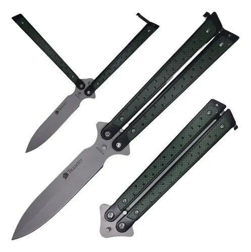 Navaja Mariposa Trento Butterfly 3 Cortaplumas + Estuche Color Gris Con Negro