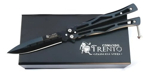 Cortaplumas Trento Navaja Mariposa Butterfly En Caja Premium Negro
