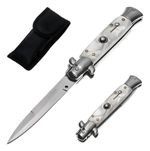 Navaja Estilete Automática Tipo Italiano Razor Diseño Blanco Con Estuche