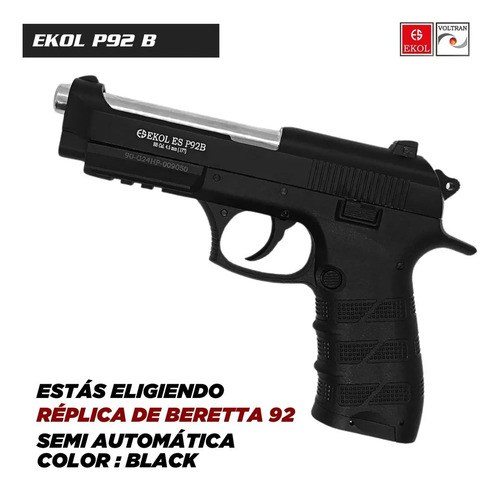 Pistola Ekol Esp 92 B Replica Beretta 92 Balines Garrafa Co2 Negro 4.5 Mm - 3