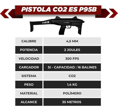 Pistola Co2 Ekol P95b 4.5mm Blowback Roni Culata Rebatible Negro 4.5 Mm - 3